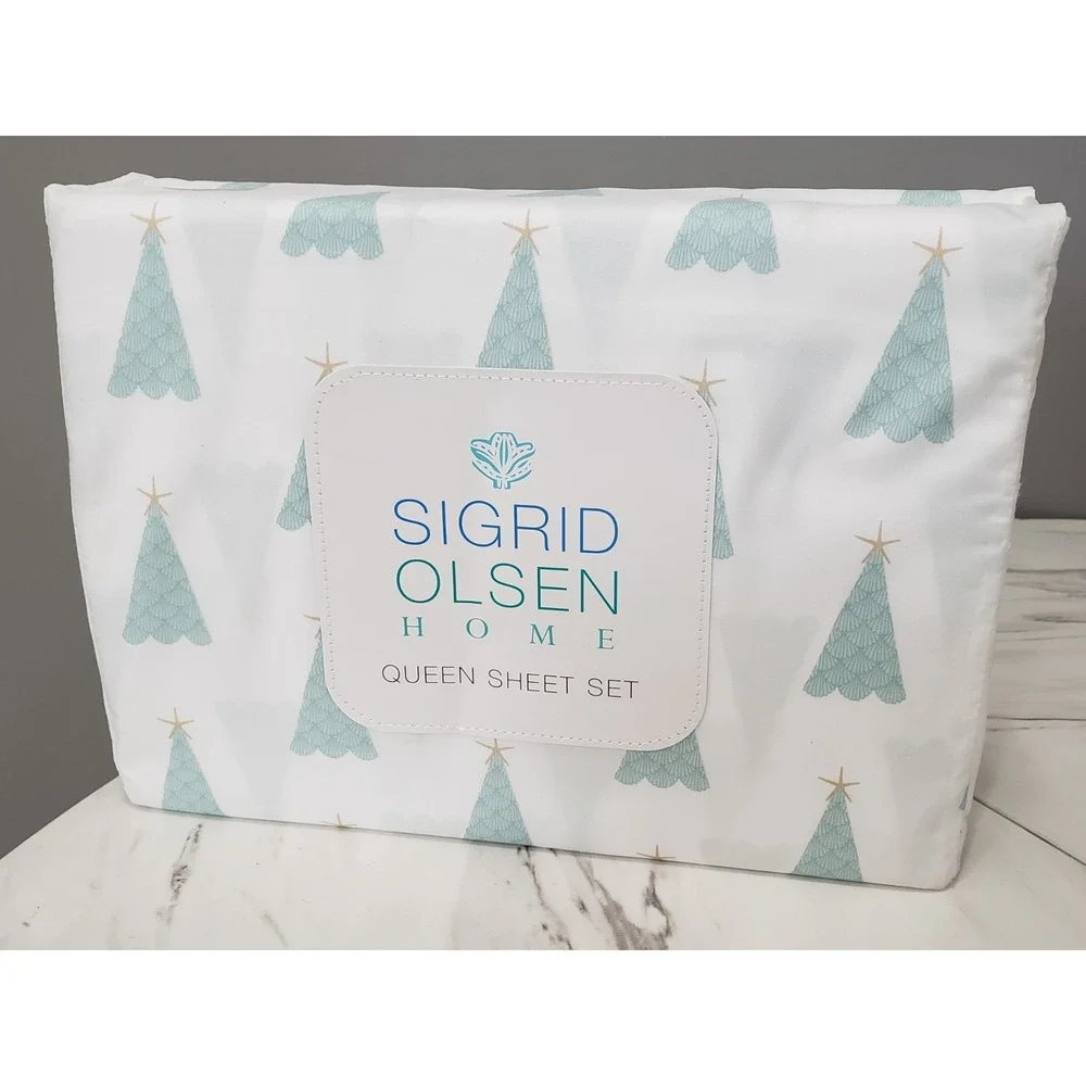 QUEEN SHEET SET Starfish Seashells Coastal Sigrid Olsen beach nautical christmas